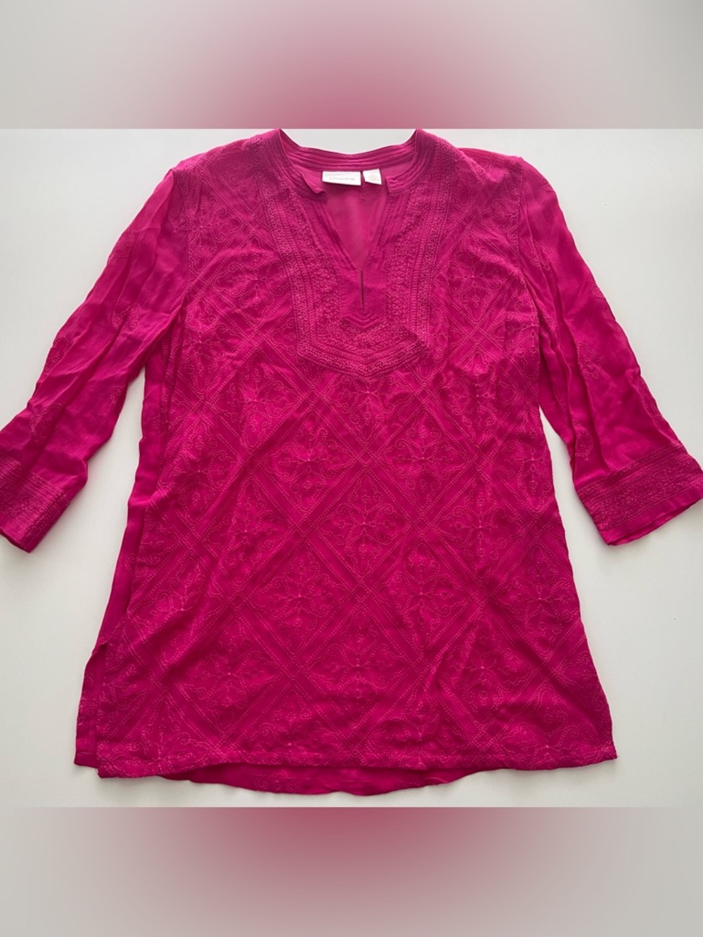 Chico's Size 1 M/8 Hot Pink Embroidered Tunic Top